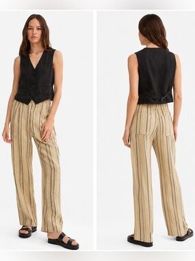 MATE the Label Beige and Black Vertical-Stripe Wide-Leg Trousers